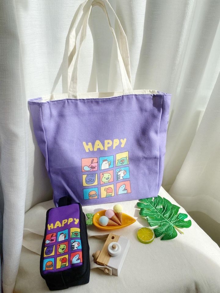 Bộ đôi túi xách và túi cầm tay mini màu tím bằng vải canvas vừa thời trang vừa tiện dụng với giá cả phù hợp